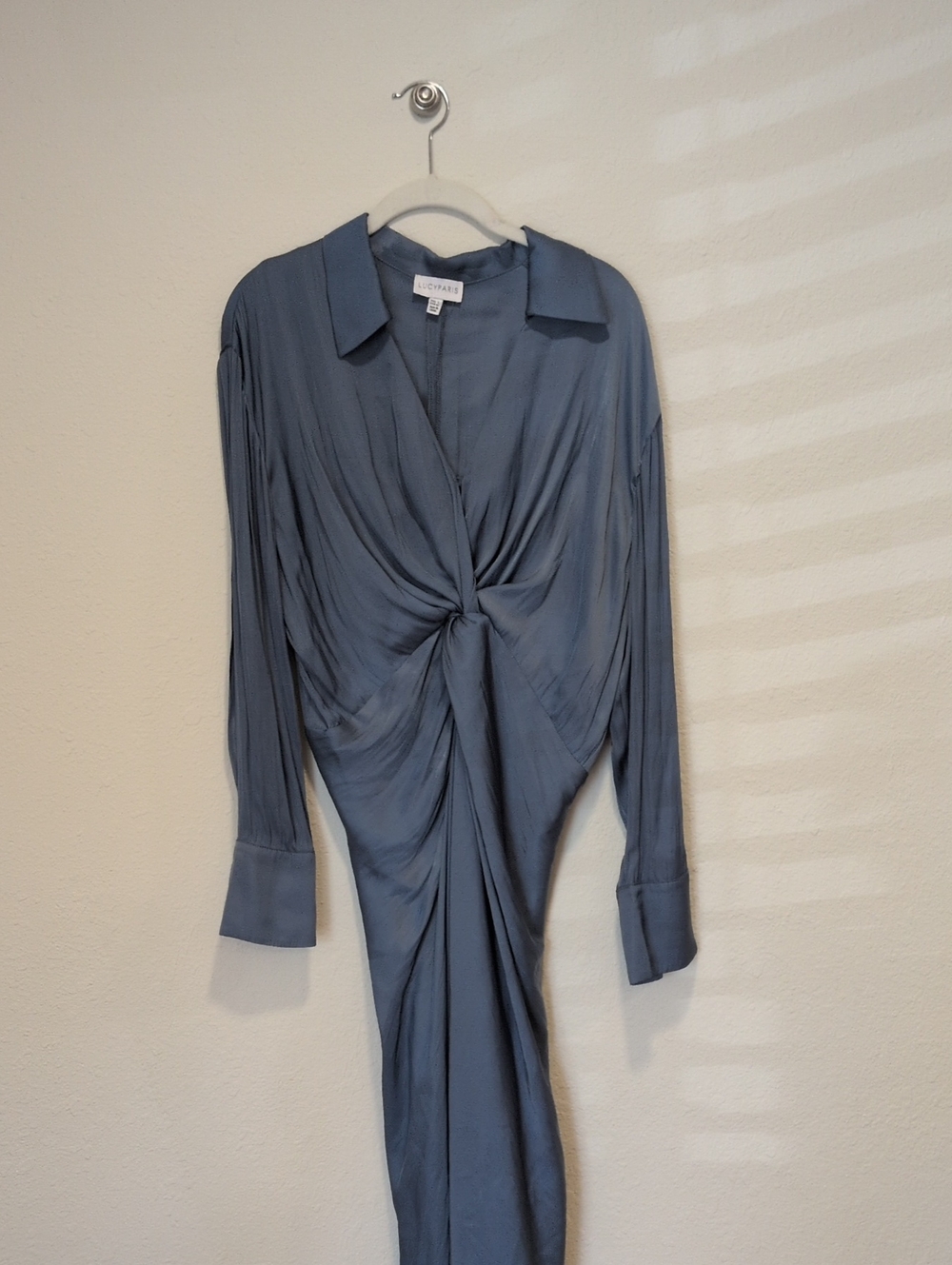 Lucy Paris Slate Blue Twist-Front Long Sleeve Dress